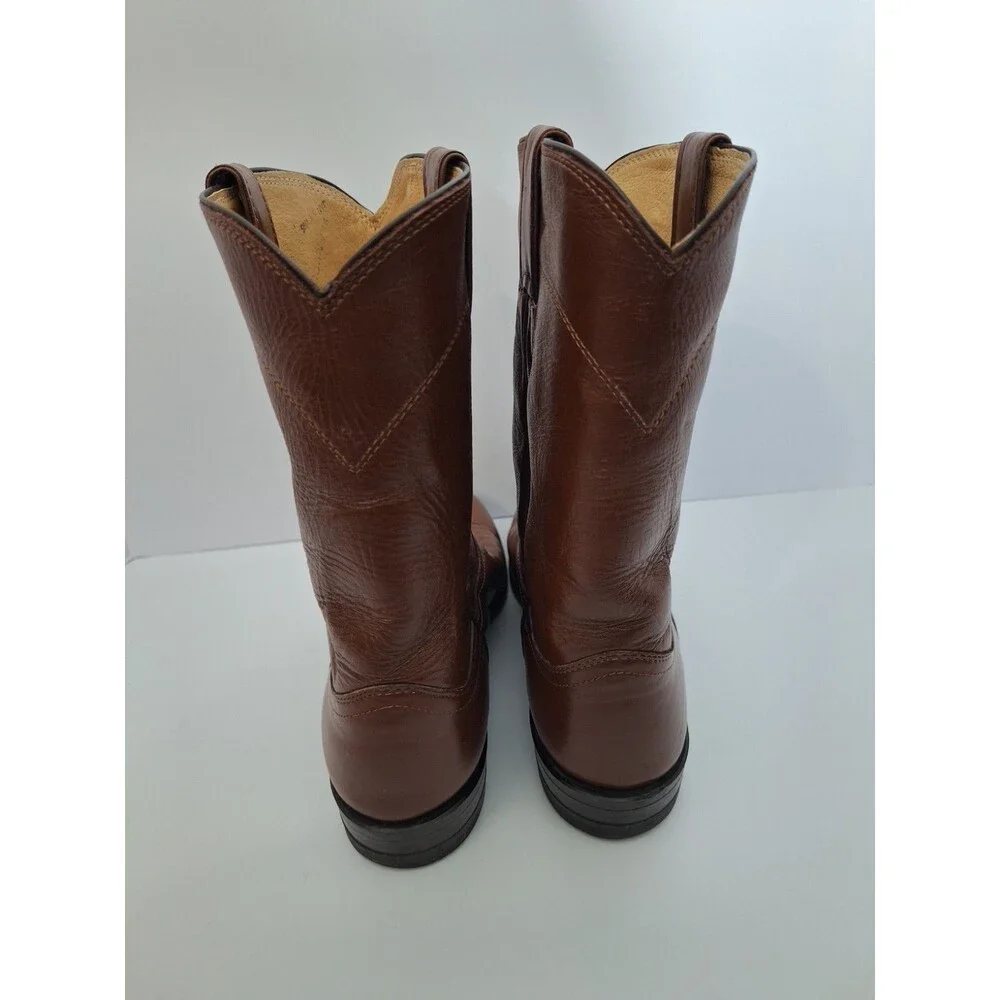 Vintage Justin Boots Men's 10.5 A Brown Leather Roper Western Cowboy Made In USA